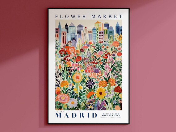 Madrid Flower Market Travel Poster, Spain Wall Art