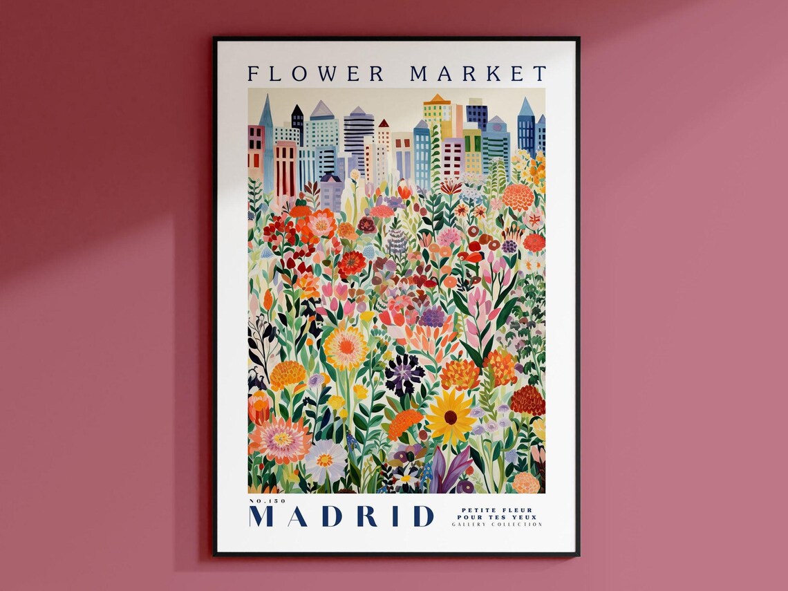 Madrid Flower Market Travel Poster, Spain Wall Art
