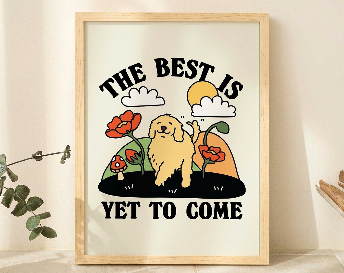 Happy Dog Retro Quote Poster, Golden Retriever