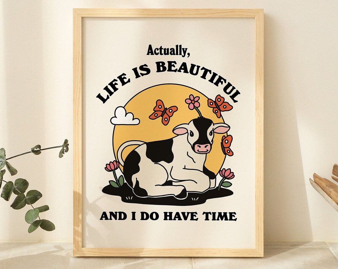 Cute Cow Quote Print, Retro Cottagecore Illustration - Image 2