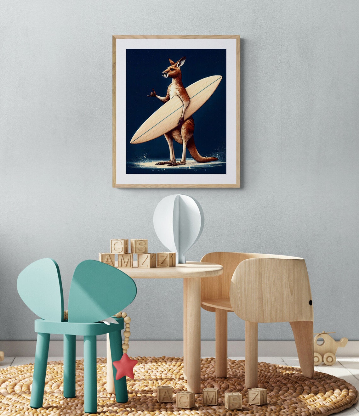 Surfing Kangaroo With Surfboard Navy Vintage Animal Funny Print - Image 3