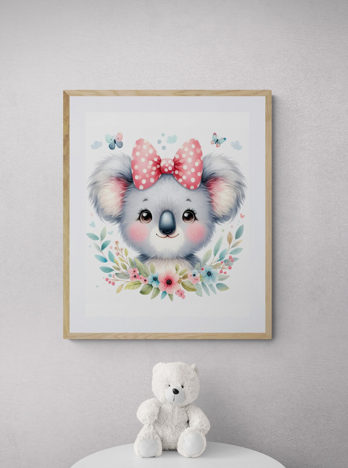 Cute Koala with Pink Bow Watercolor Baby Girl Nursery Animal Poster - Image 3