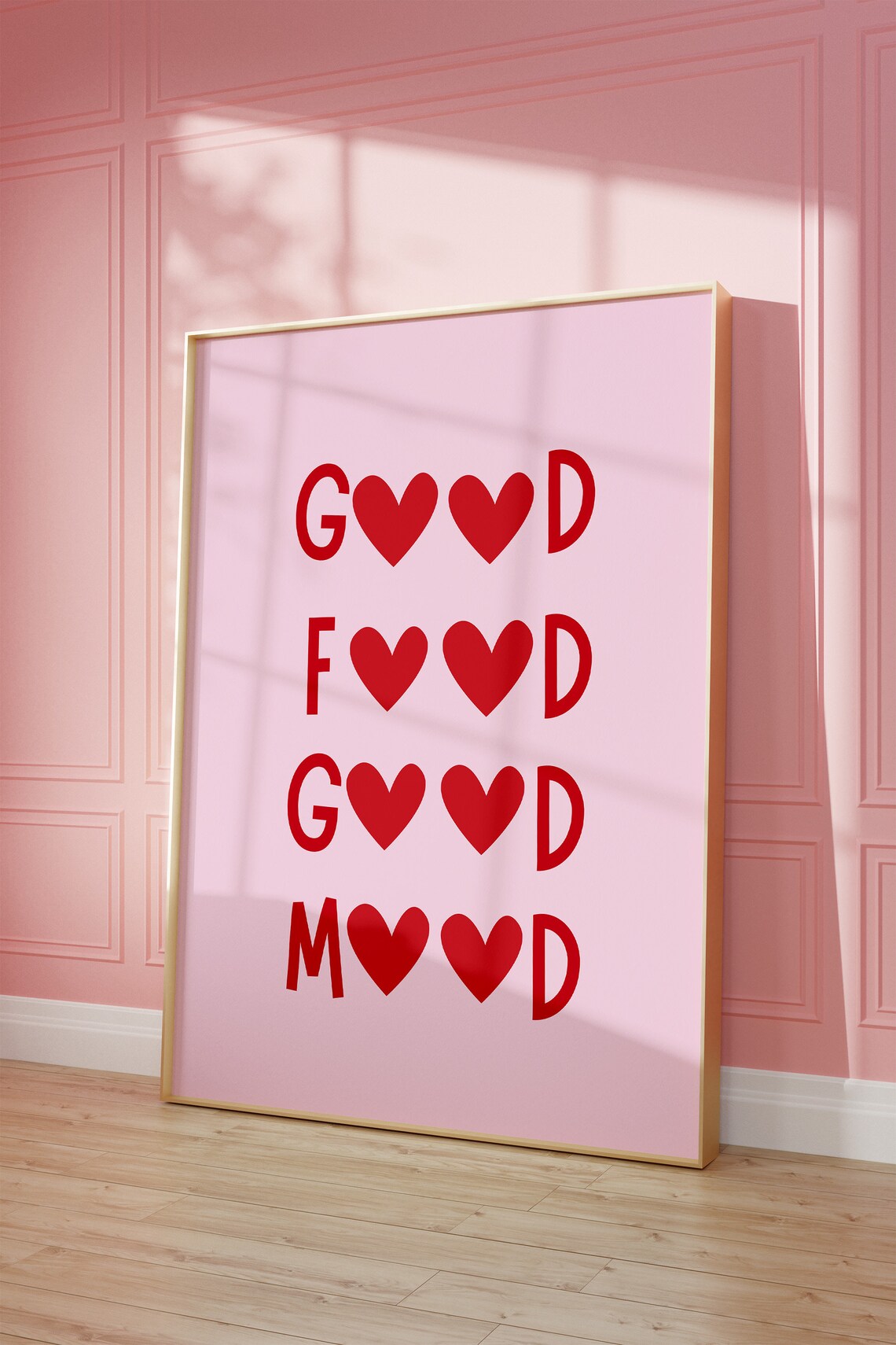 Good Food Good Mood Pink Red Heart Aesthetic Kitchen Quote Wall Art - Image 4