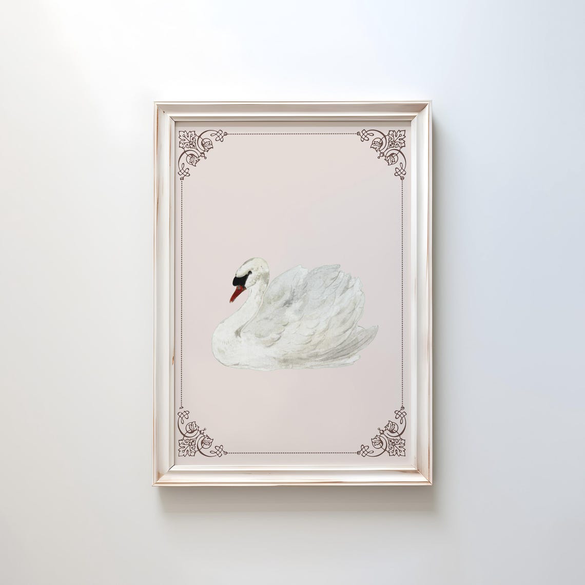White Swan On Blush Pink Vintage Cottagecore Animal Art Poster - Image 2