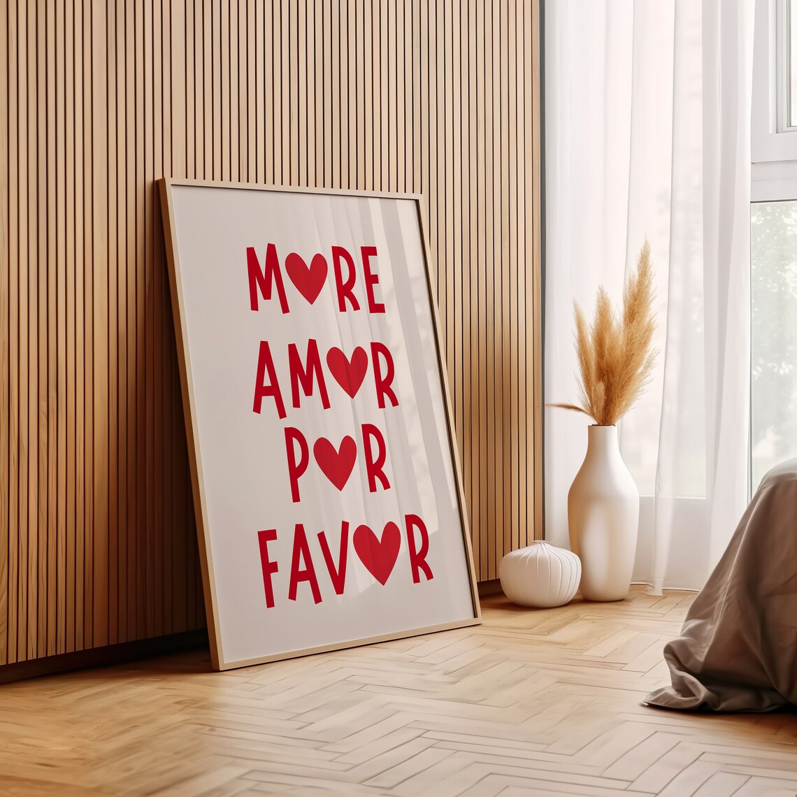 More Amor Por Favor Red Heart Spanish Love Quote Cream Wall Art - Image 3