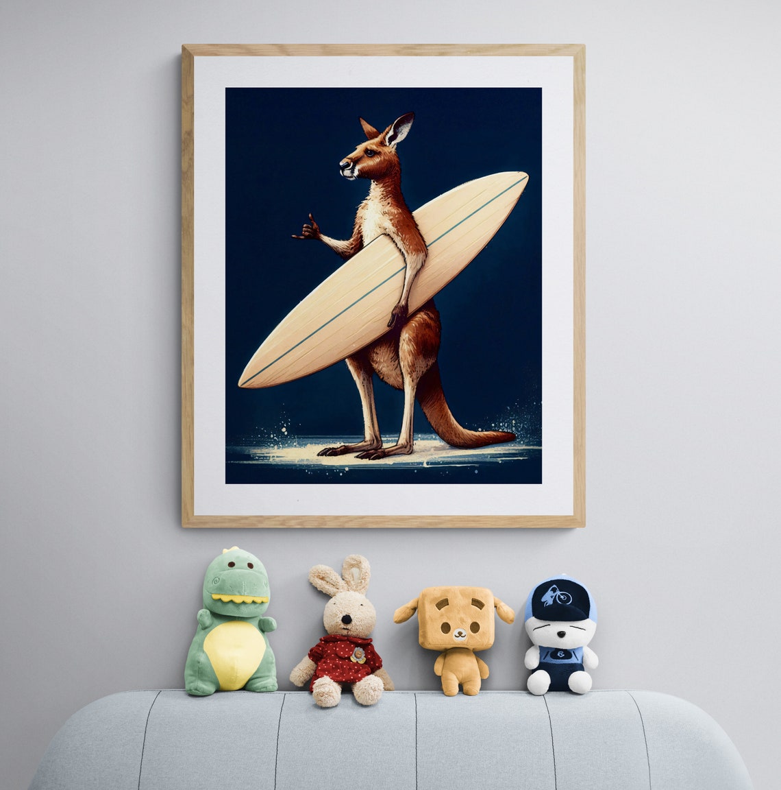 Surfing Kangaroo With Surfboard Navy Vintage Animal Funny Print - Image 4