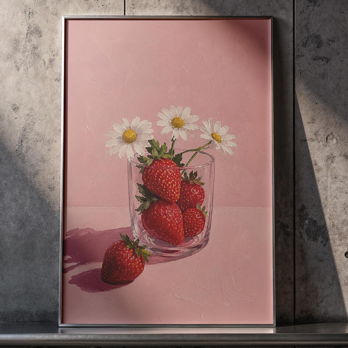 Strawberry And Daisy Poster Print, Still Life Botanical