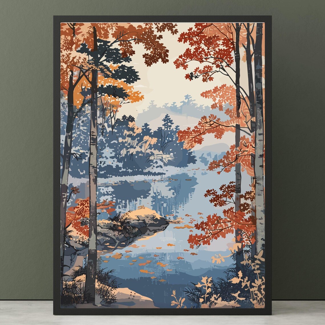 Woodblock Maple Trees at Mama, Hiroshige Art Print