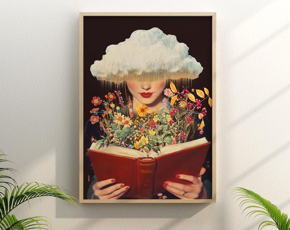Knowledge Is Power Retro Surreal Book Lover Art Print
