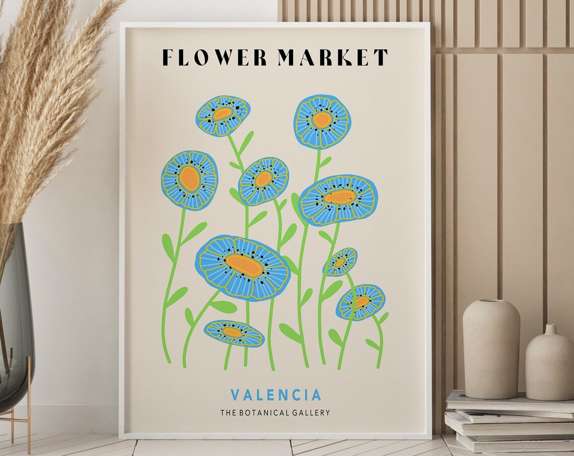 Flower Market Valencia Blue Poppy Blooms Botanical Gallery Poster