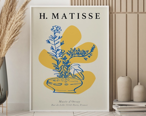 Henri Matisse Blue Flower Still Life Yellow Abstract Art Poster