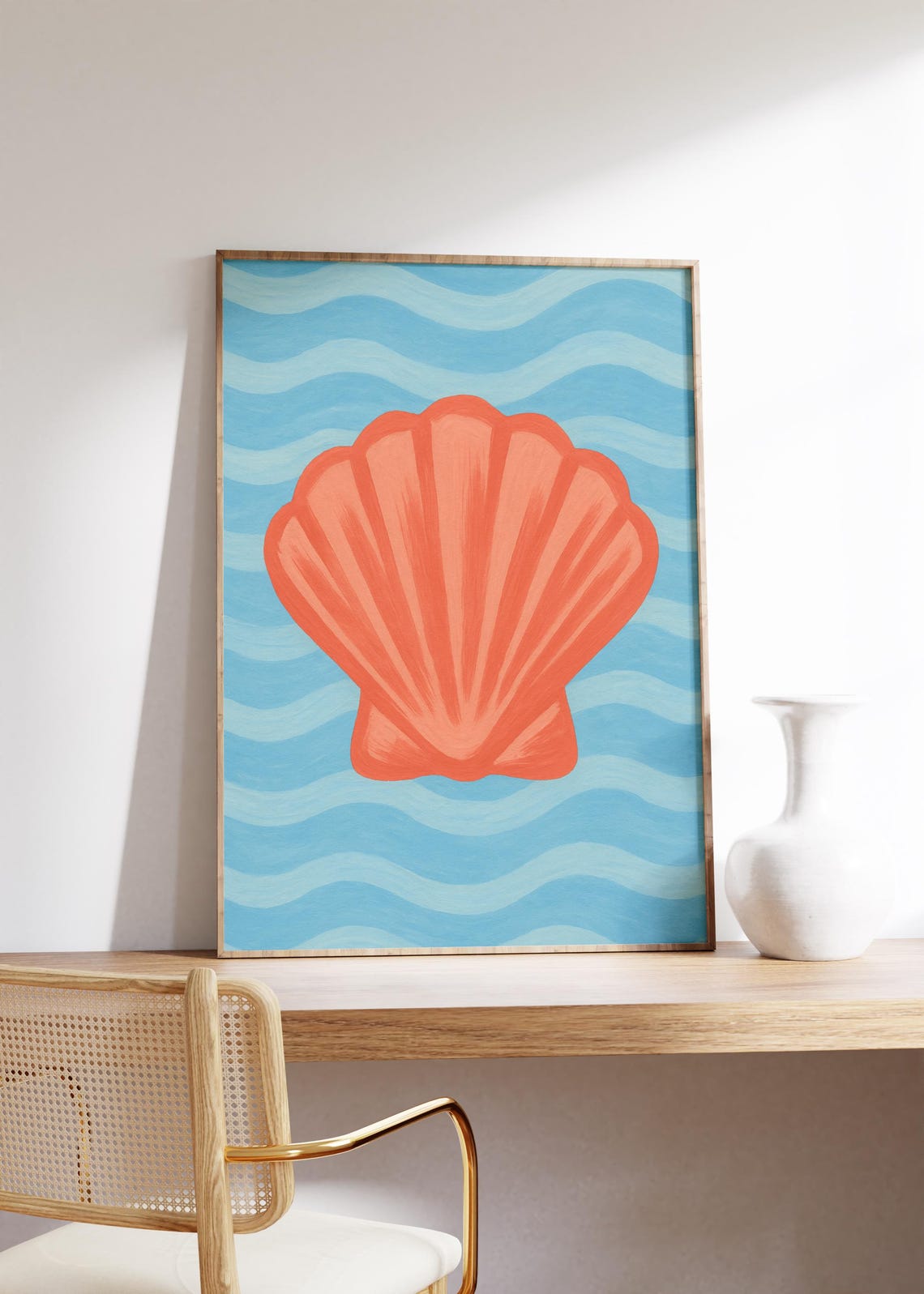 Coral Seashell Wall Art Print Beach Decor Oceaninspired Poster Coastal Nursery Playful Sea Shell Design Summer Wave Vibe