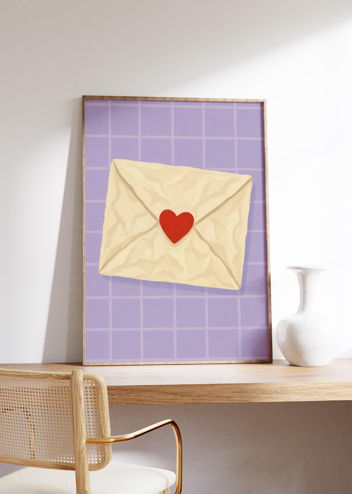 Crumpled Love Letter Envelope with Red Heart Pastel Romance Poster