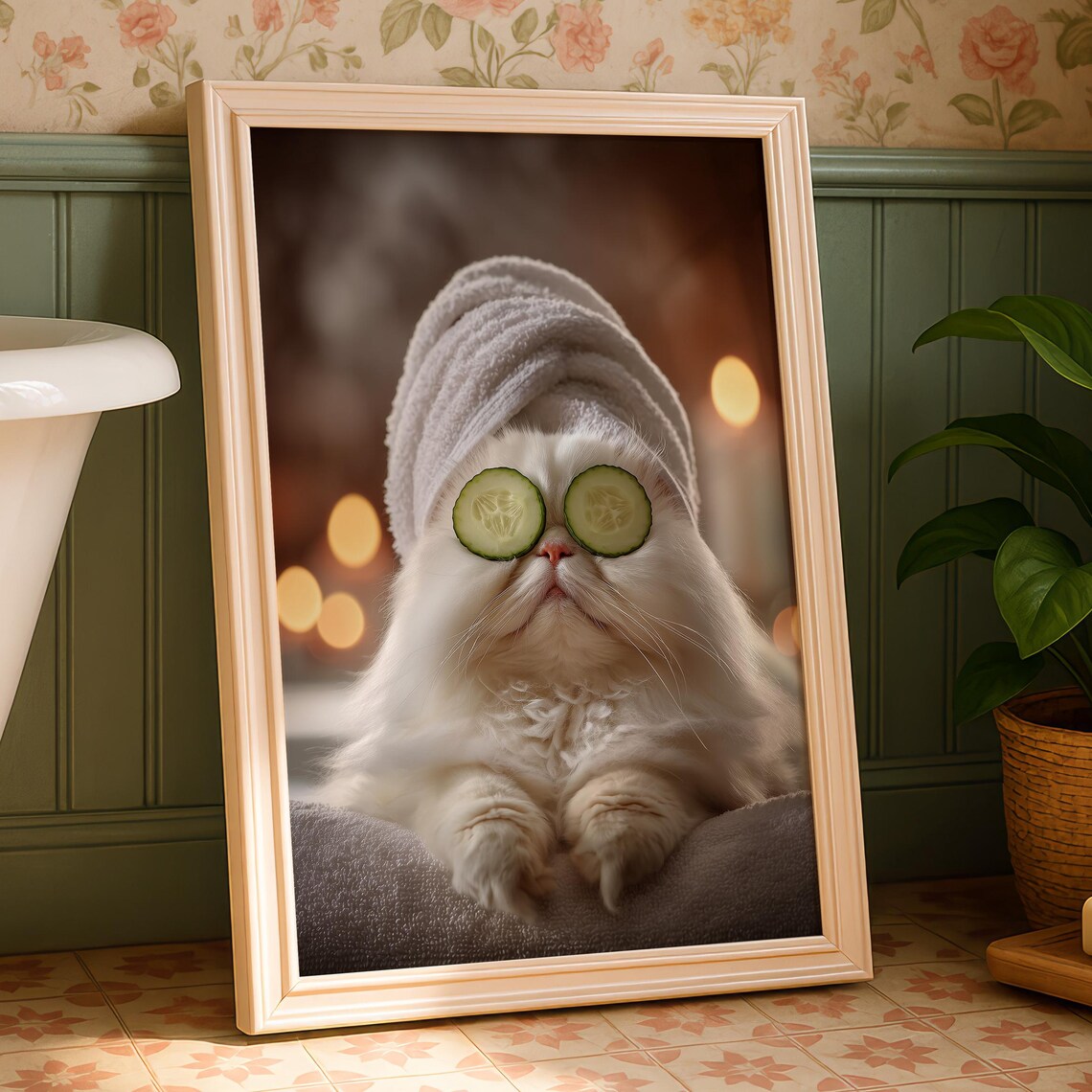 Funny Cat Spa Bathroom Humor Art Print