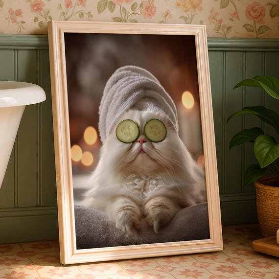 Funny Cat Spa Bathroom Humor Art Print