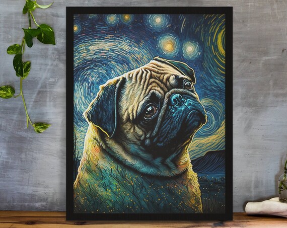 Pug Art Print Pug Dog Portrait Painting Print Poster Original Paint Artwork Dog Abstract Wall Art The Starry Night Dog Lover Gift