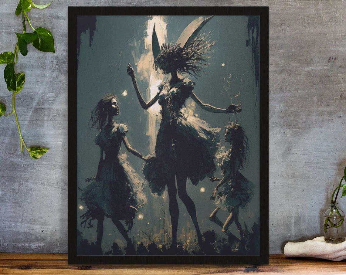 Ethereal Dark Moon Fairy Dancing Girls Blue Night Fantasy Poster