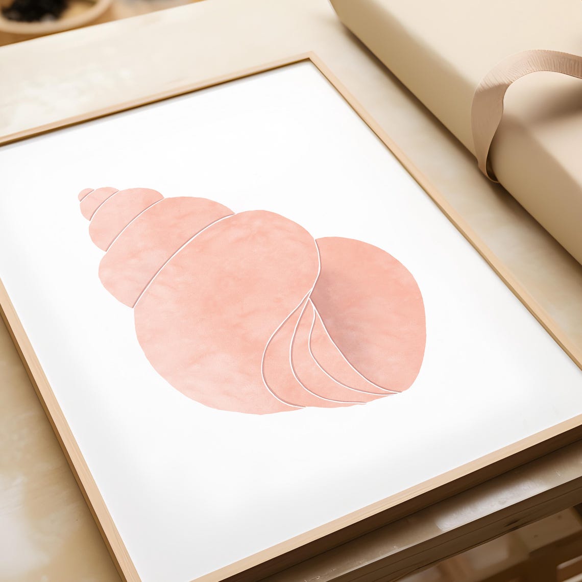 Blush Pink Conch Shell Watercolor Minimalist Coastal Decor Poster - Image 3