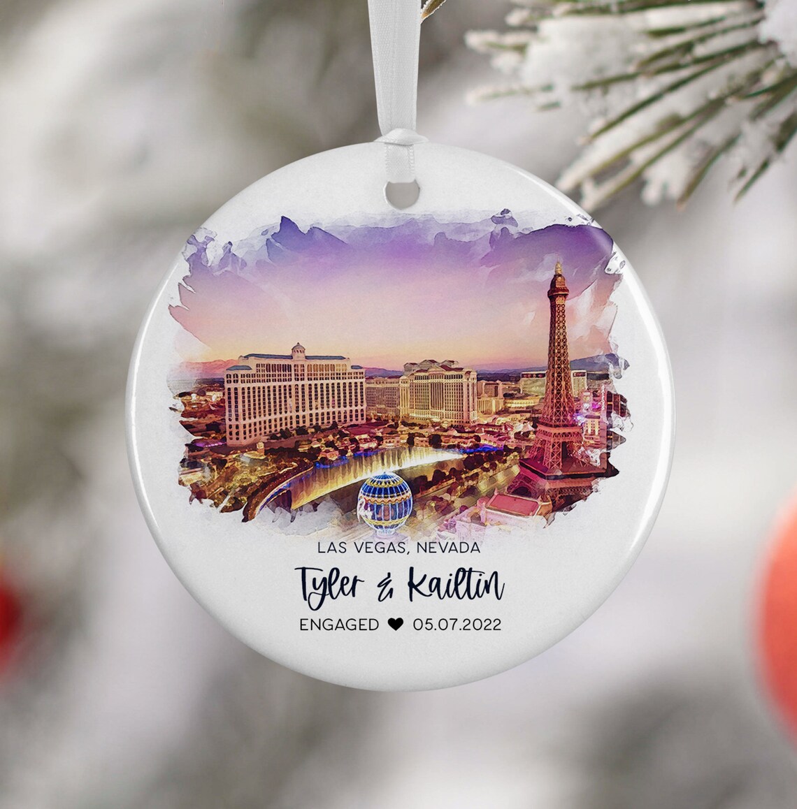 Las Vegas Watercolor Travel Poster, Personalized Ornament