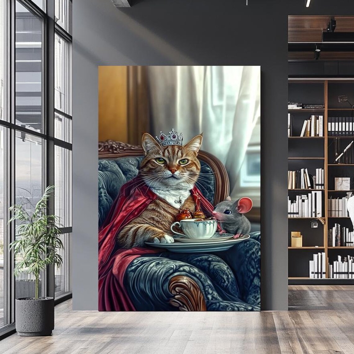 Royal Crowned Cat And Mouse Tea Party Velvet Cape Whimsical Wall Art Poster