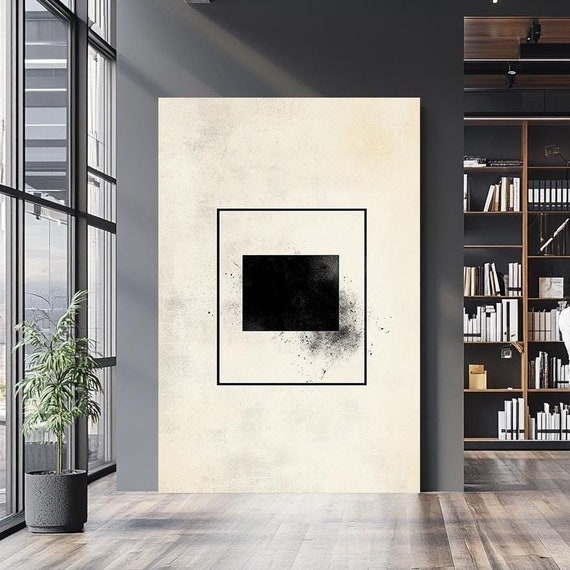 Minimalist Black Square Wall Art Modern Minimalist Abstract Wall Art Print Geometric Black And White Artwork Geometric Painting