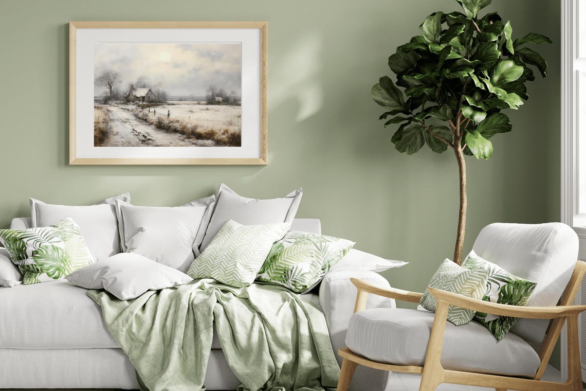 Winter Farmhouse Snowy Country Road Vintage Rustic Oil Painting - Image 5