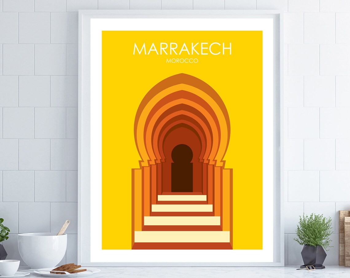 Marrakech Retro Travel Poster, Morocco Travel Poster
