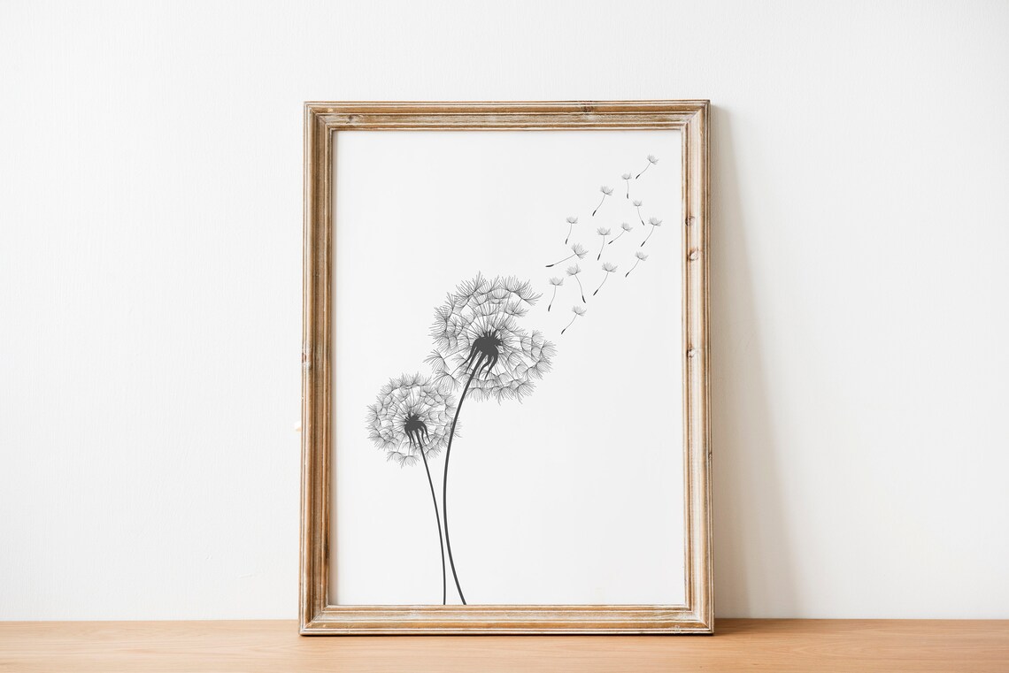 Black and White Dandelion Blowing Seeds Minimalist Art Poster - Image 6