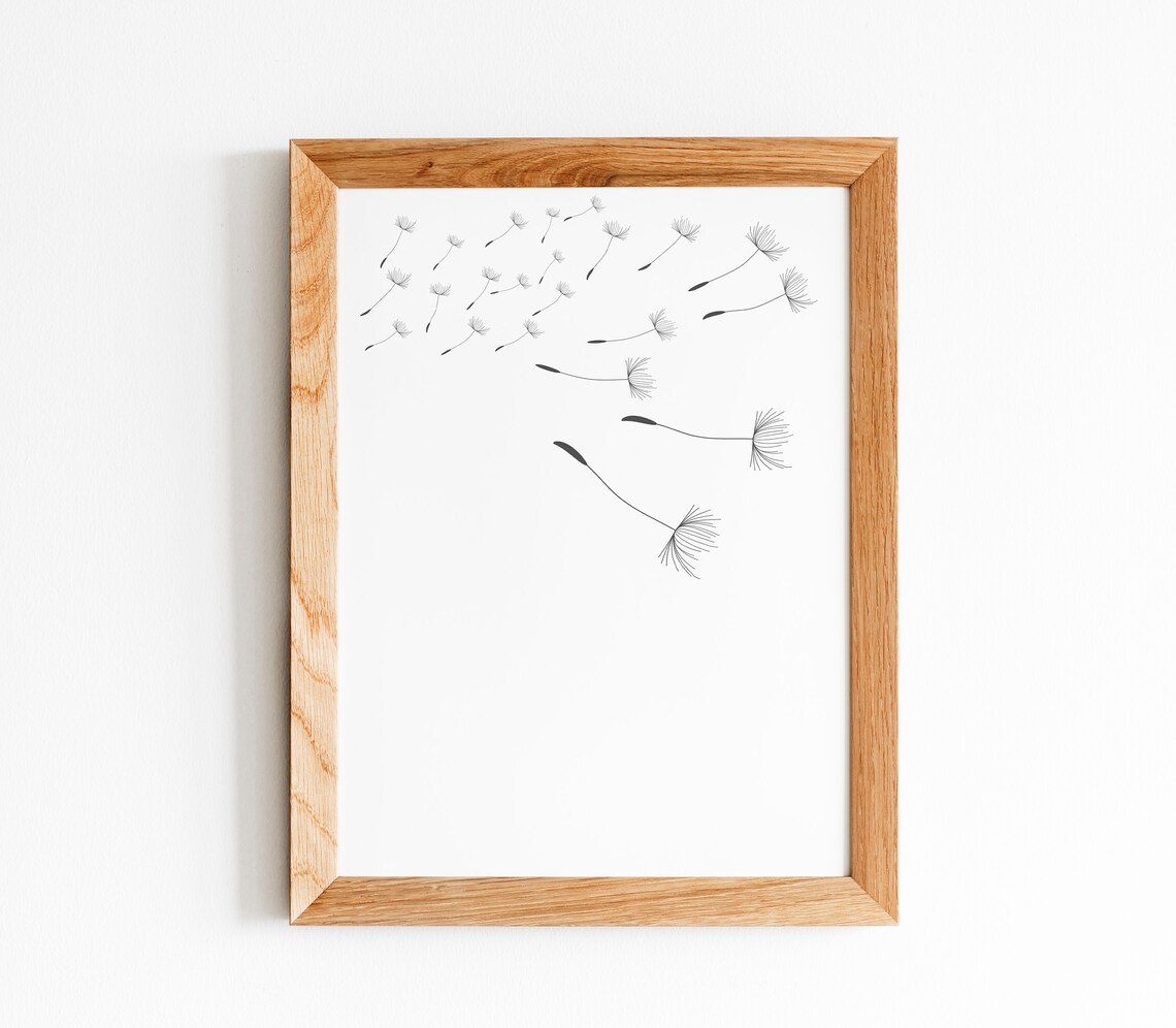 Black and White Dandelion Blowing Seeds Minimalist Art Poster - Image 2