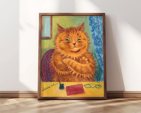 Louis Wain Orange Cat Author Sitting at Desk with Book Art Poster