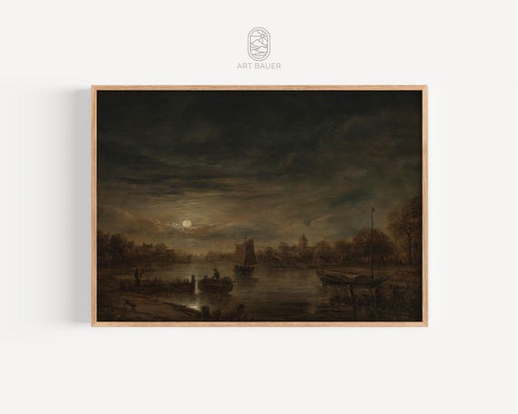 River Landscape In Moonlight Aert Van Der Neer 1650 Dutch River Scene Moonlit Landscape Classic Art Print Poster Print