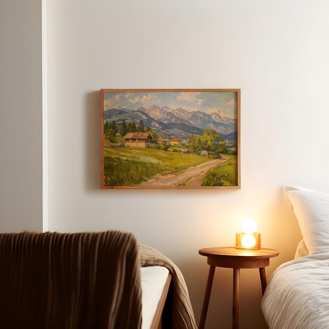 Austrian Alpine Village Spring Chalets Meadows Snowy Peaks Art Poster - Image 5