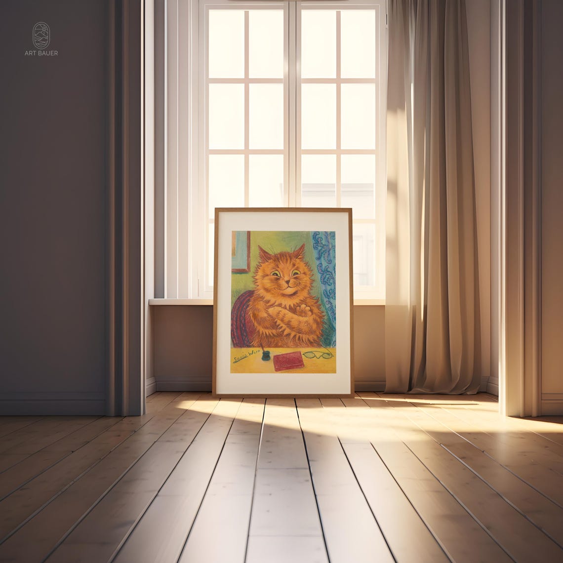 Louis Wain Orange Cat Author Sitting at Desk with Book Art Poster - Image 5