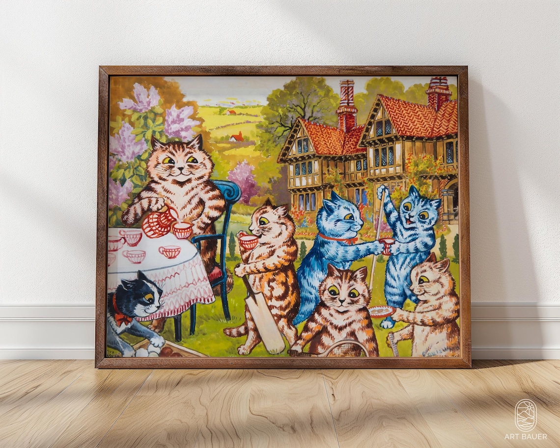 Louis Wain Cat Family Tea Time Playful Kitten Garden Party Art Poster
