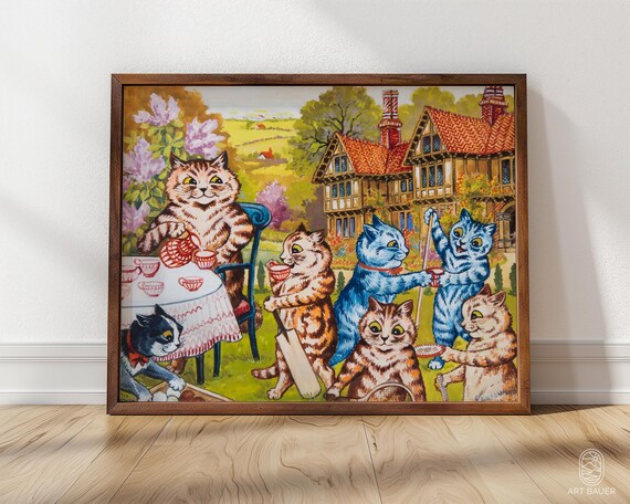 Louis Wain Cat Family Tea Time Playful Kitten Garden Party Art Poster