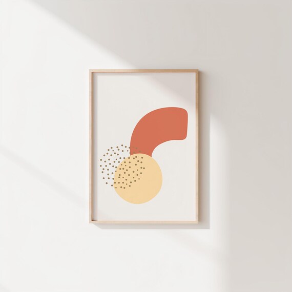 Mid Century Modern Abstract Wall Art Print Boho Minimalist Geometric Poster Terracotta Beige Shapes Neutral Decor