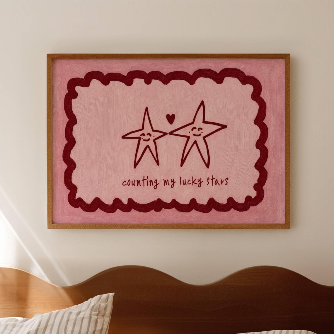 Counting My Lucky Stars Cute Pink Smiling Stars Quote Poster