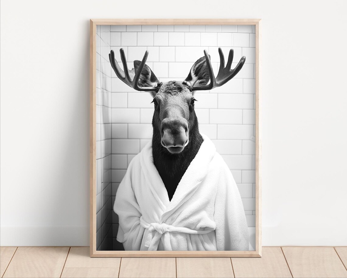 Moose In A Bathrobe Funny Bathroom Retro Art Print