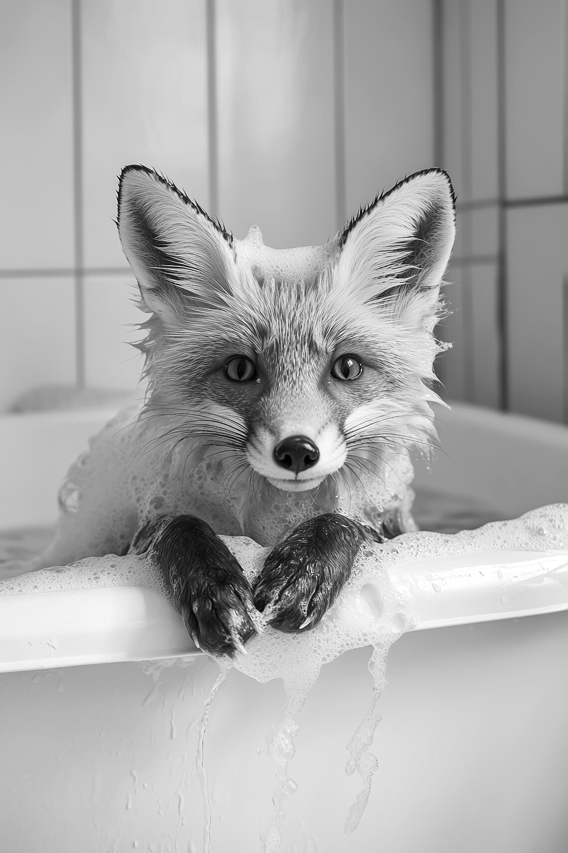 Retro Fox In The Bathtub Bathroom Art Print - Image 2