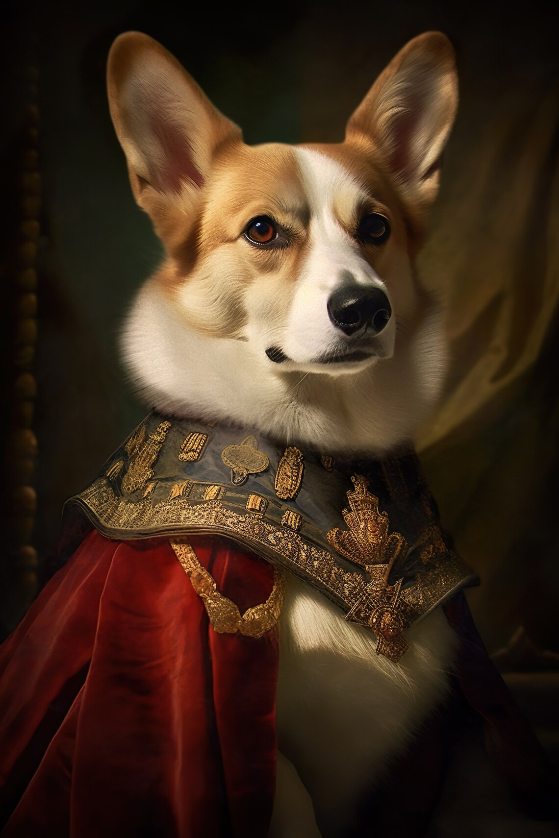 Aristocratic Corgi Funny Dog Art Print, Renaissance Style