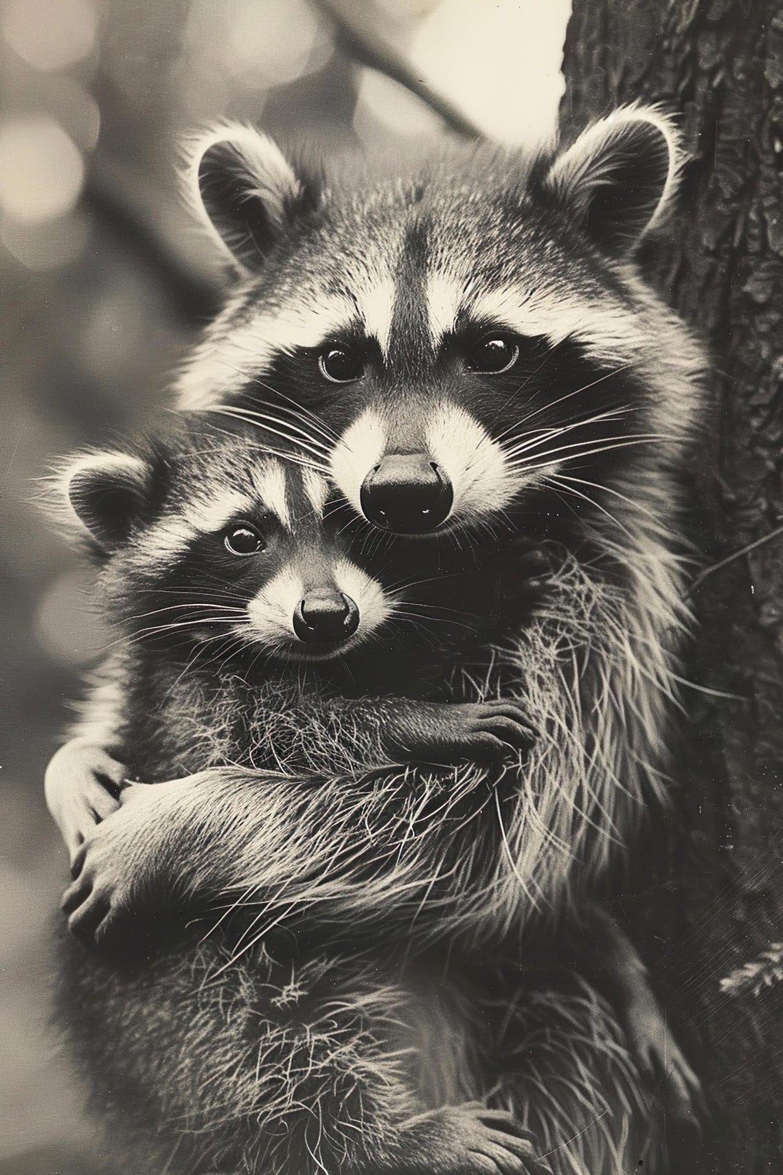 Mom Baby Raccoon Cute Animal Wall Art Nursery Room Bedroom Prints Cute Vintage Style Animal Photo Mommy And Me Ai Art