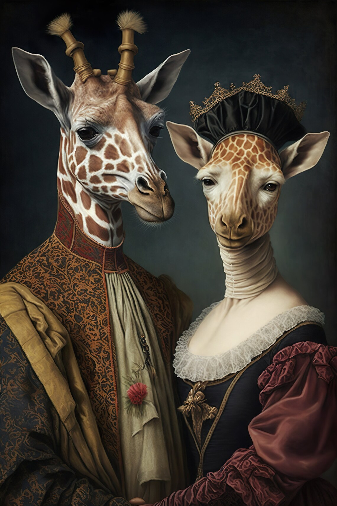 Aristocratic Giraffe Couple Funny Animal Art Print