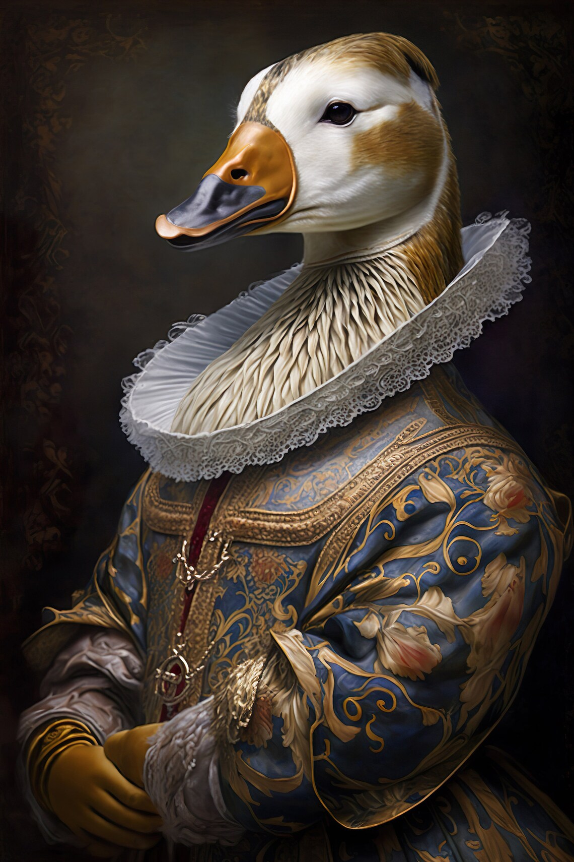 Aristocratic Duck Portrait, Quirky Animal Art Print