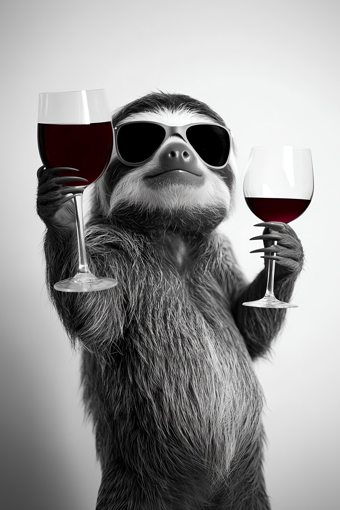 Sloth Drinking Red Wine Funny Kitchen Art Print - Image 2