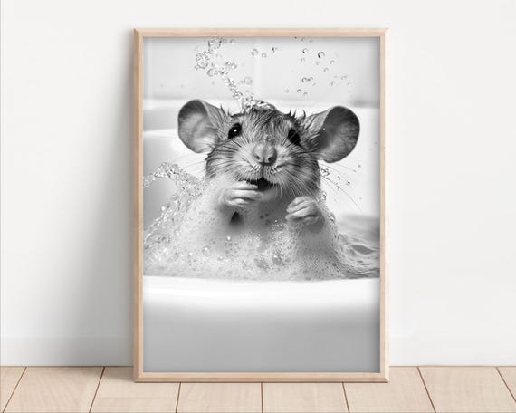 Mouse In The Bathtub Vintage Retro Animal Poster