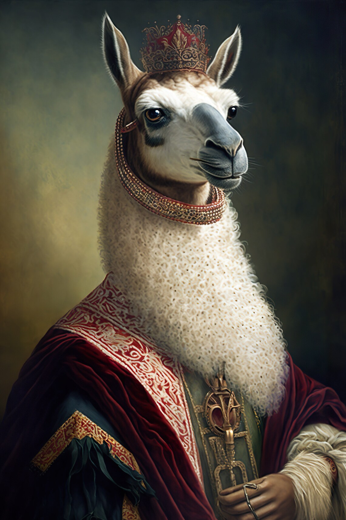Aristocratic Llama Renaissance Portrait Art Print