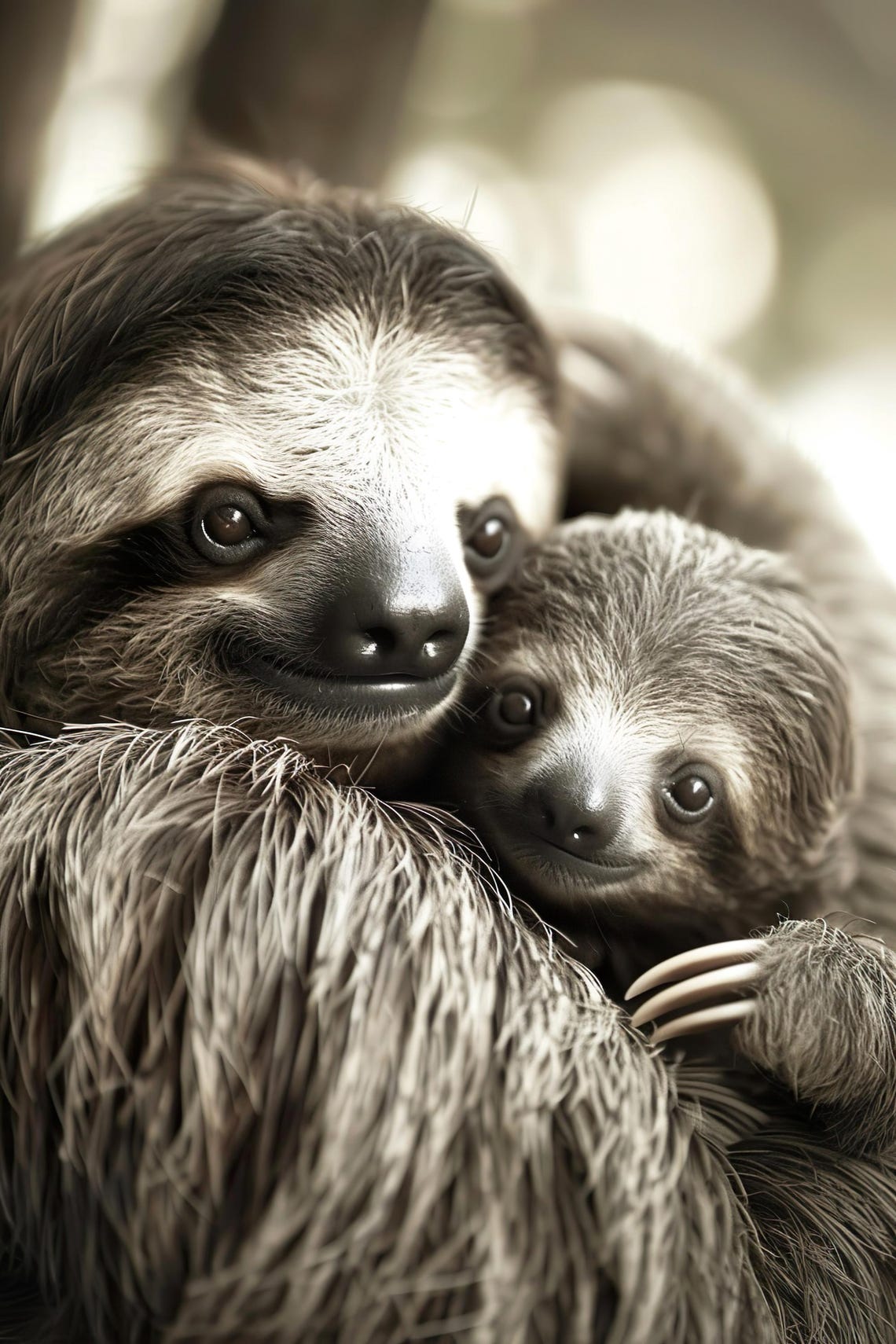 Mom Baby Sloth Cute Animal Family Wall Art Nursery Room Bedroom Prints Cute Vintage Style Animal Photo Mommy And Me Ai Art