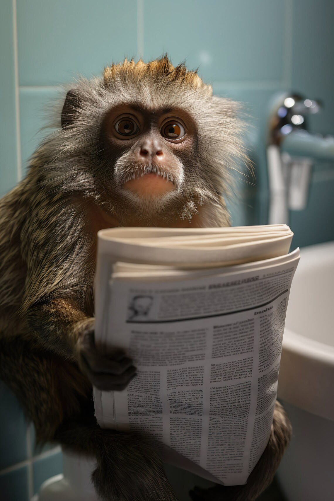 Marmoset Monkey Toilet Newspaper Bathroom Art Print