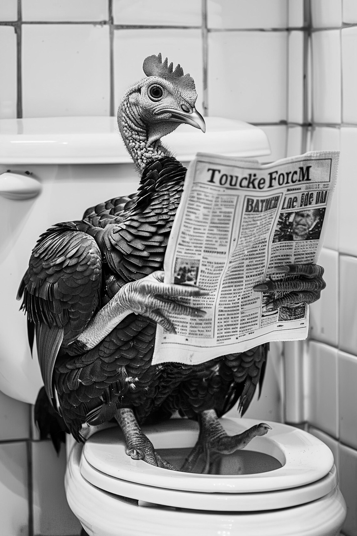 Turkey Sitting on the Toilet Funny Bathroom Wall Art