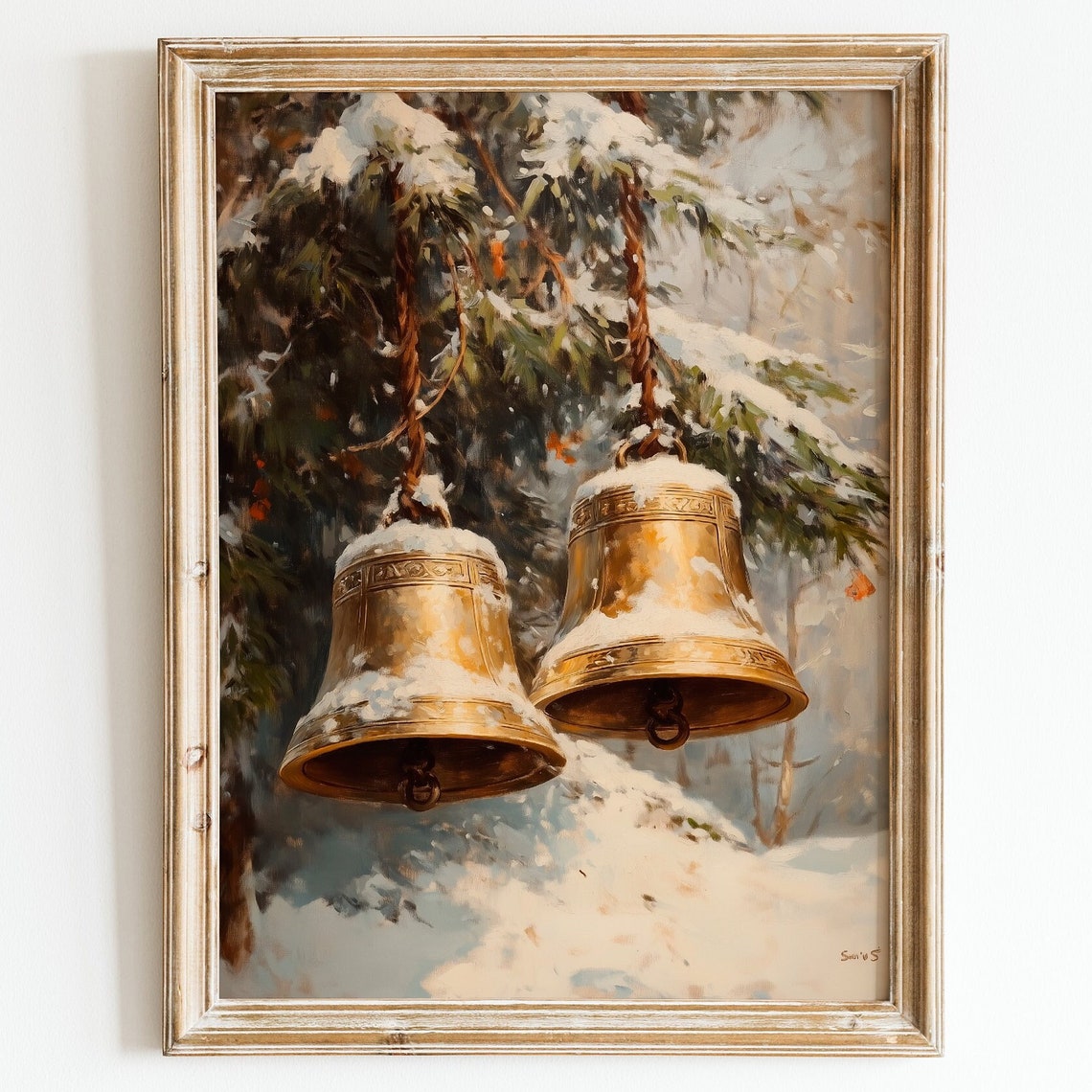 Vintage Jingle Bells Christmas Winter Landscape Art Print
